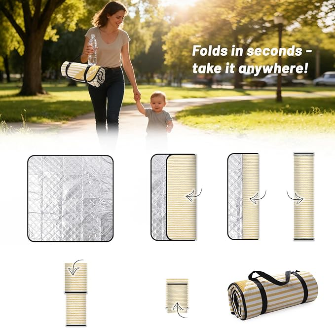 Extra Large Picnic Blanket Waterproof 80"x80" – Outdoor Blanket for Beach, Grass, Park, Lawn, Camping, Sandproof & Foldable, Wedding Registry Gift, Portable Mat for Family Picnics