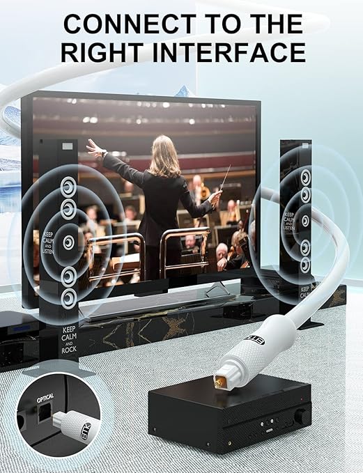 EMK White Optical Audio Cable [14ft/4.6M] - Digital SPDIF Toslink Fiber Optic Cable for Sound Bar, TV, Home Theater, Blu-ray Player - White, High-Speed, Low-Loss, Gold-Plated Connectors