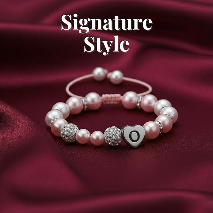 Solza Heart Bead Initial Bracelet – Personalized Stainless Steel Beaded Bracelet with Letter Charm, Adjustable Heart Bracelet, Fashion Jewelry Gift, Stackable Personalized Jewelry Accessory