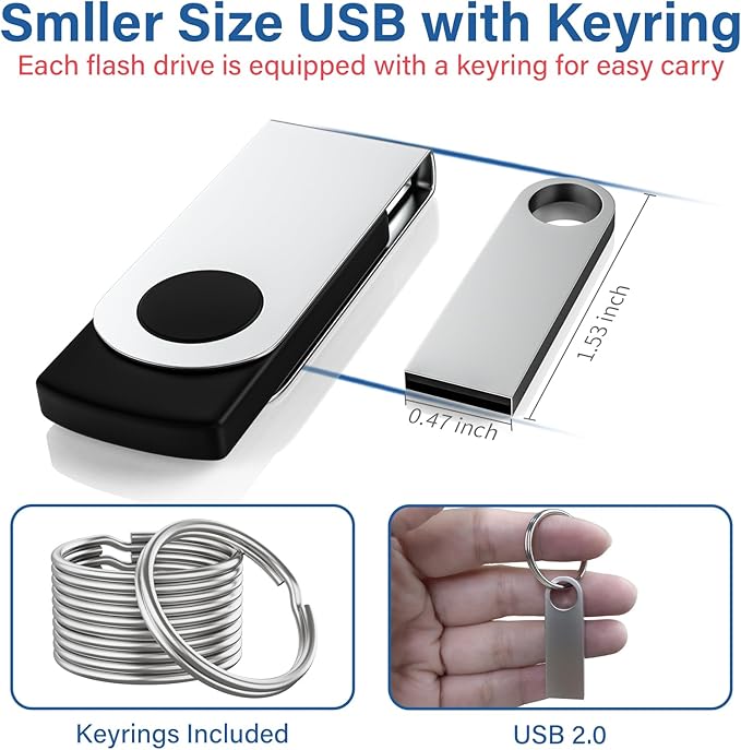 5 Pack 128GB USB Flash Drive with Keychains, Wooolken Sleek Metal USB 2.0 Thumb Drives Memory Stick for PC Laptop Computer