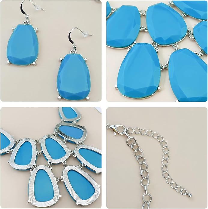 Firstmeet Chunky Bubble Statement Collar Necklace with Earrings for Women