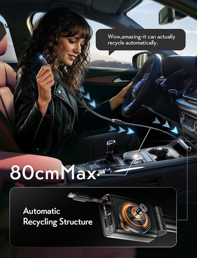 LISEN iPhone 16/15 Car Charger USB C Fast Charging Retractable,【60% Less Space,Mini】 57W Fast iPhone 16/15 USBC Type C Charger for 17 iPhone 16 15 Pro Max Plus，Samsung Galaxy S25/24 Z，Android