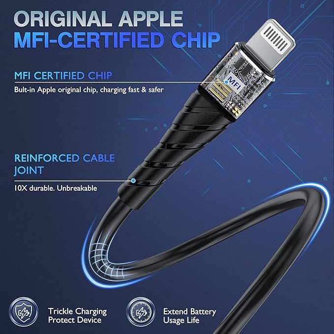 OIITH Apple MFi Certified iPhone Charger Cable 3 Pack 10 Ft, Extra Long Lightning Charging Cord, Fast 2.4A iPhone USB Cord Compatible with iPhone12/11/XS/Max/XR/X/8/8P/7P/6/iPad - Blue