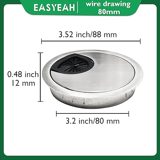 2 Pcs Desk Grommet 3-1/8" / 80 mm, Desk Cord Hole Cover, Cable Grommet Metal Zinc Alloy Materilal, Desk Hole Grommet for Home & Office Pc, Detachable Cable Cord Organizer-Brushed Silver