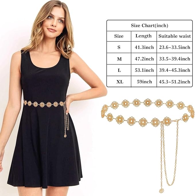 Small Flower Metal Belt Chain - Adjustable Waist Chain for Women's Dresses