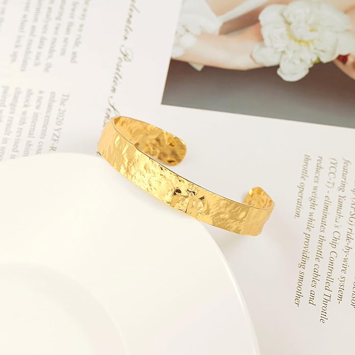 PERNNLA PEARL Dainty Gold Bar Bracelet for Women Simple Delicate Thin Cuff Bangle Hook Bracelet 18K Gold Plated Handmade Minimalist Jewelry