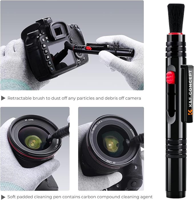K&F CONCEPT Professional Lens Cleaning Pen with Soft Brush, Carbon Head Lens Cleaning Pen Compatible with Canon, Nikon, Pentax, Sony Digital Camera Cleaning,AR VR Glasses Cleaning