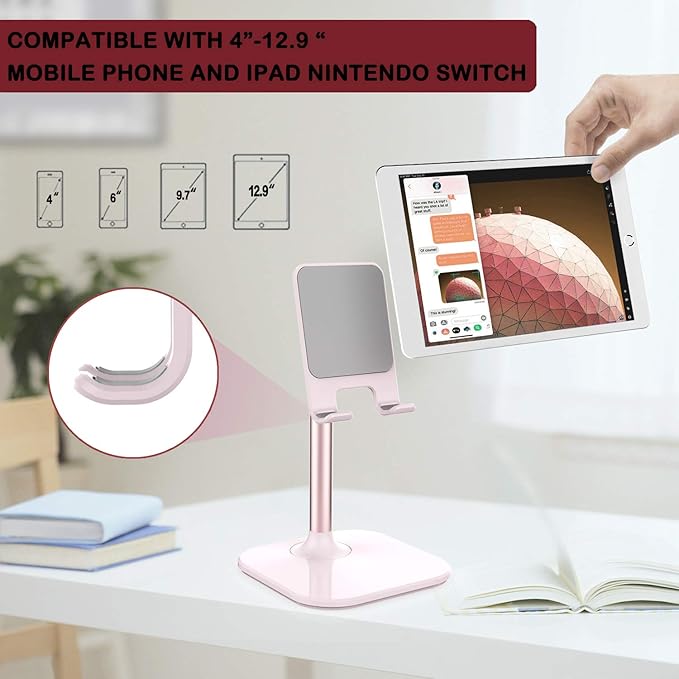 Doboli Cell Phone Stand, Phone Stand for Desk, Phone Holder Stand Compatible with iPhone and All Mobile Phones Tablet, Gifts for Adults Women Men Mom Wife, Pink