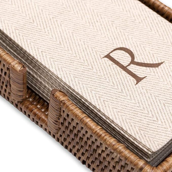 Caspari Rattan Guest Towel Napkin Holder in Dark Natural Brown, 1 Each