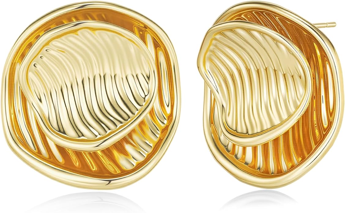 SNGIA18K Gold Plated Dangle Textured Ribbed Irregular Large Leaf Statement Earrings for Women by SNGIA, Handmade Dramatic Geometric Trendy Summer Drop Leaf Flower Jewelry Gifts, Bold Beachy Vintage Plant Fashion Drop Accessories, Vintage Nickle Free Fl...