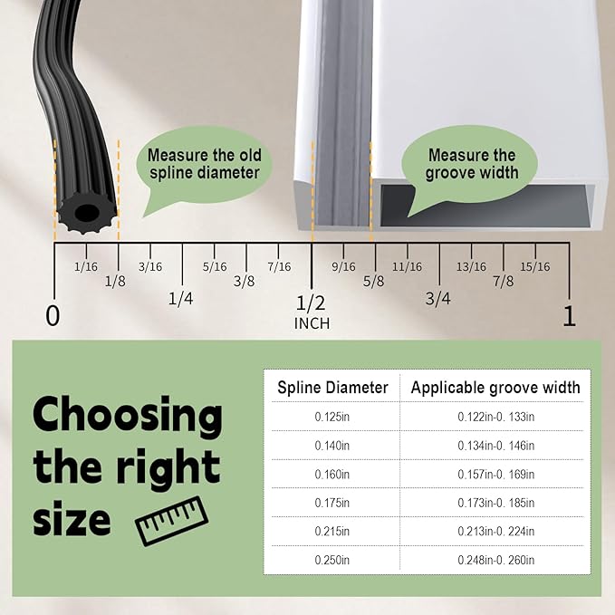 FLYZZZ Screen Spline 0.125" (1/8"), 100 ft | for Narrow Grooves ONLY | NOT for All Standard Windows (See Guide in Image #2)