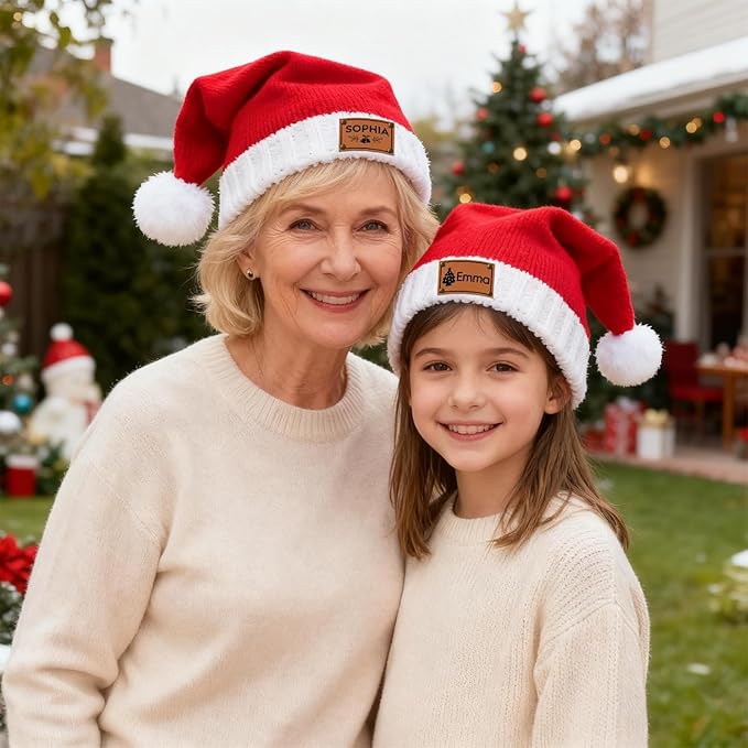 Custom Santa Hat for Adult Kids Personalized Gift Christmas Hats Monogram Red Santa Beanie Boy Girl Winter Knit Hat