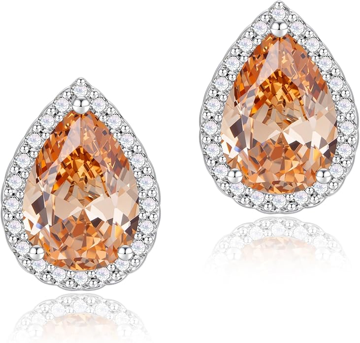 YOMELA Cubic Zirconia Earrings Studs, Halo CZ Birthstone Simulated Diamond Stud Earrings for Women