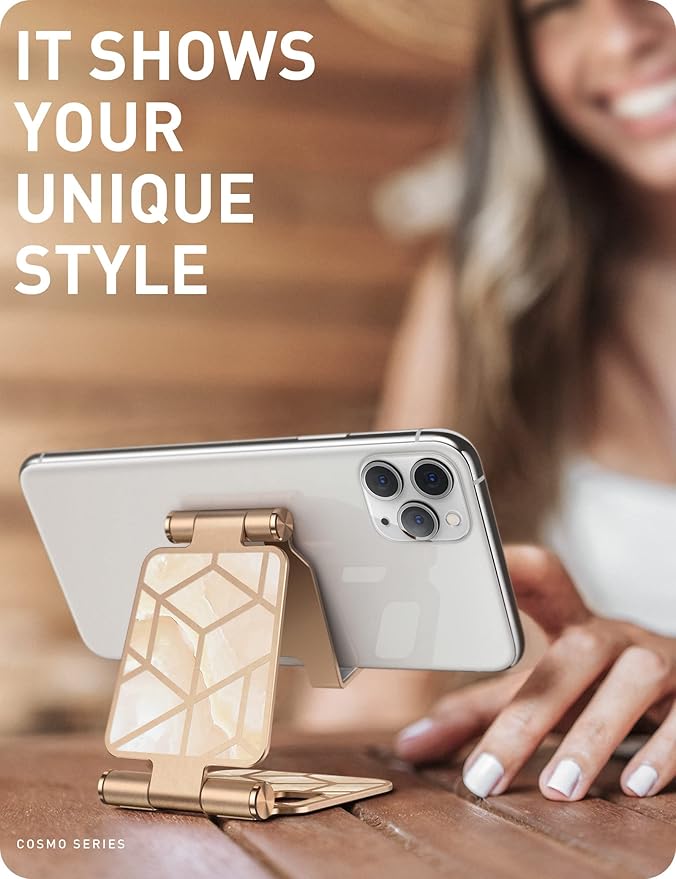 i-Blason Cell Phone Stand for Desk, Cell Phone Holder, Fits All Smart Phones, iPhone 16 15 14 13 Pro Max, Foldable Phone Stand Holder, Gold