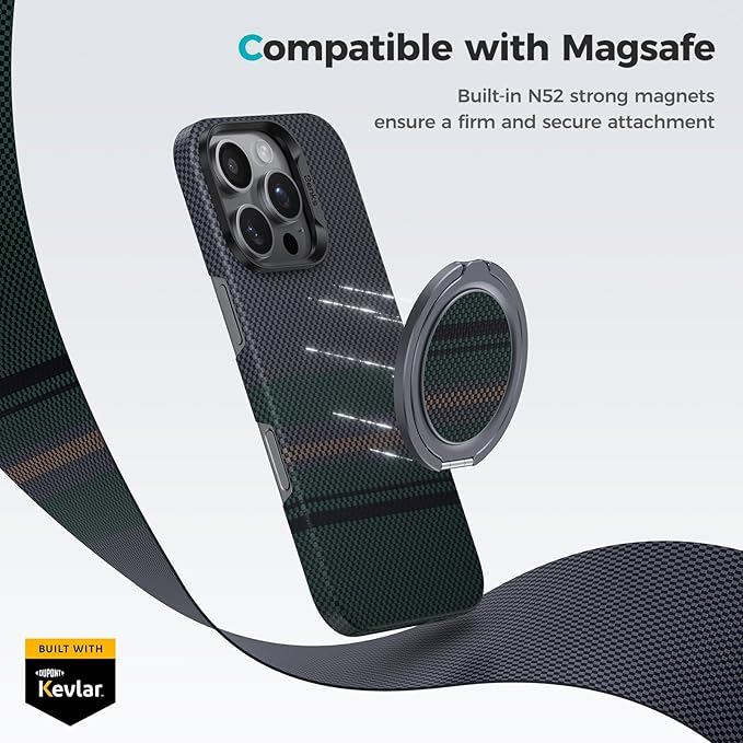 BENKS ArmorPop Magnetic Phone Grip & Stand for MagSafe, 360° Rotation Adjustable Phone Ring Holder for iPhone 17/16/15/14/13/12 Series, Durable Kevlar Design