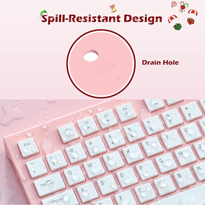 Computer Keyboard Wired, Plug Play USB Keyboard, Low Profile Chiclet Keys, Large Number Pad, Caps Indicators, Foldable Stands, Spill-Resistant, Anti-Wear Letters for PC Laptop (Pink, 1-Pack)