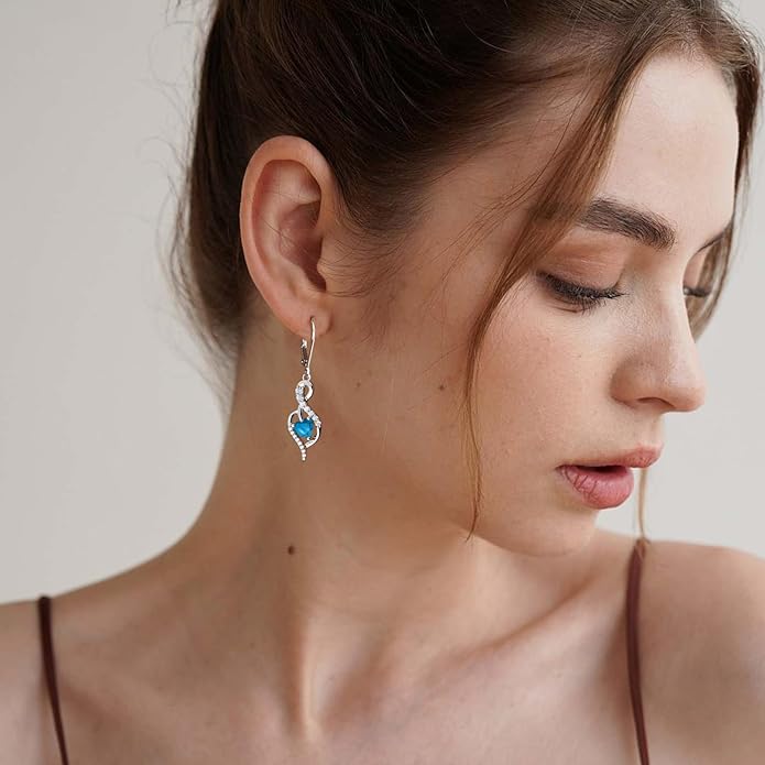 Infinity Heart Dangle Drop Earrings for Women, 925 Sterling Silver Birthstone Leverback Earrings, Birthday Anniversary Valentines Day Jewelry Gifts for Women Mom Her