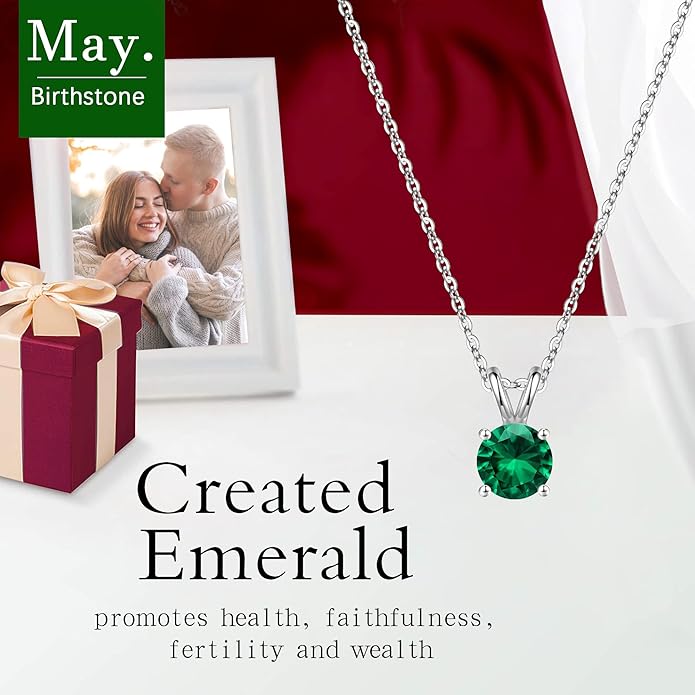 SMILEST Birthstone Necklace for Women Mom Wife, 1ct Sparkle Round Cut Birthstone Pendant 925 Sterling Silver Necklace Gifts for Women Mom Wife Friend