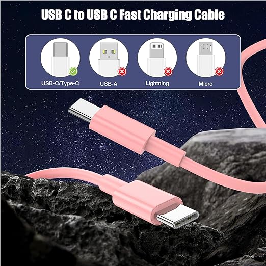 3-Pack Pink [3.3FT+6.6FT+10FT] 60W USB C to USB C Cable, Type C Fast Charging Cable for iPhone 16 15 Pro Plus Pro Max，for Galaxy S24 S23, for iPad Pro/Air, for MacBook Pro/Air and More