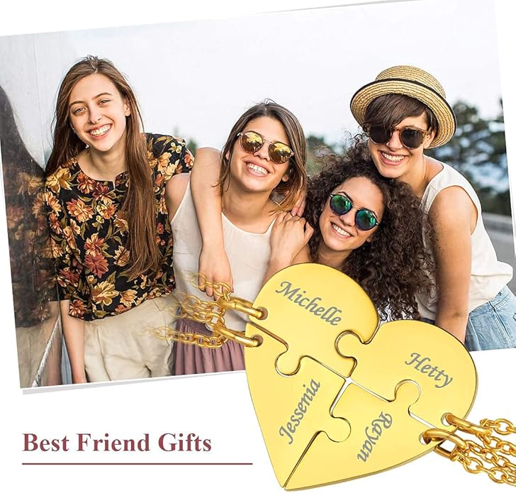 FindChic Personalized Matching BFF Necklace for 2/3/4/5/6 Puzzle Name Heart Pendant Stainless Steel Couple Necklace Set Customized Necklaces for Teen Girls