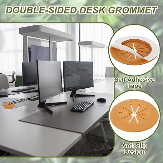 PATIKIL Desk Grommet 1-9/16", 8 Pcs Round Cable Grommet Cord Hole Cover with Adhesive Tape Flexible Table Wire Organizer for Office Home Table Countertop, Light Brown