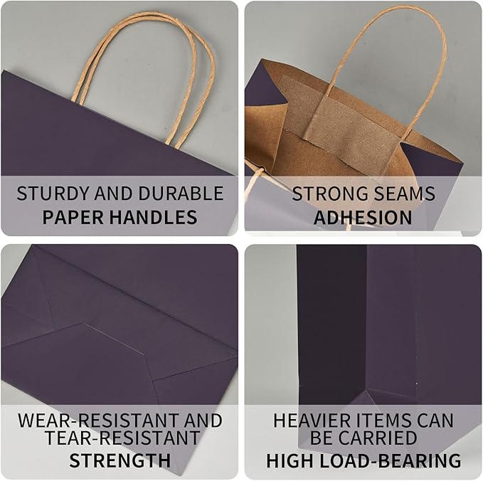 METAPRINT 100 Pack Medium 8x4.5x10.8 Inch Blue Kraft Paper Bag with Handles Bulk, Gift Bags, Craft Grocery Shopping Retail Party Favors Wedding Bags Sacks