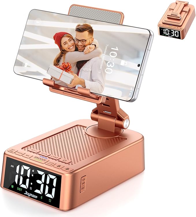 Gifts for Women Girls, Phone Stand with Bluetooth Speaker 360° Rotable Angel Adjustable Cell Phone Holder for Desk with HD Subwoofer Sound Fits All Phones,Tablets (Rose Gold)