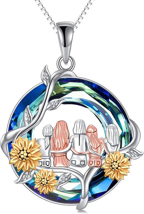 TOUPOP Sisters Gifts from Sister Necklace Sterling Silver Rose Flower with Crystal Jewelry Valentines Day Birthday Gifts for Women Best Friend Friendship