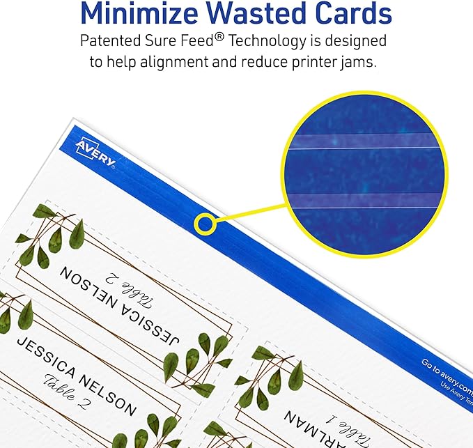 Avery Printable Place Cards with Sure Feed Technology, 1-7/16" x 3-3/4", Matte White, 150 Blank Tent Cards for Laser or Inkjet Printers (5011)