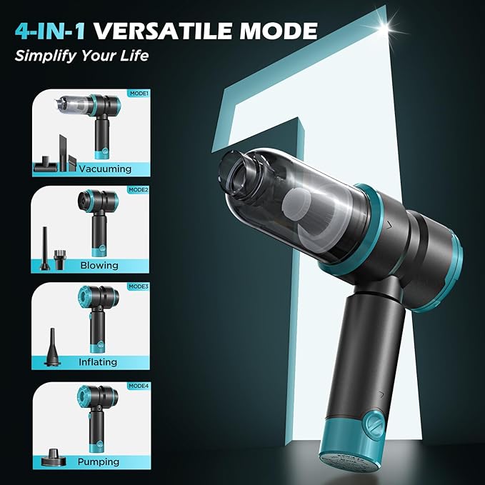 Handheld Car Vacuum with 15000PA Power, 4 in 1 Small Powerful Cordless Vacuum Cleaner & Air Duster with 2000mAh Battery, Rechargeable Portable Mini Hand Held Vacuum for Car, Home,Office,Pet Hair（Blue）