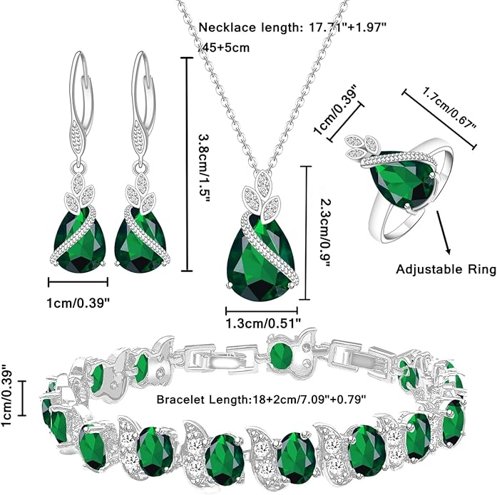 LMXXVJ Jewelry Set for Women,Teardrop Cubic Zirconia Necklace Earrings Adjustable Ring Bracelet Jewelry Set Formal Jewelry Gift