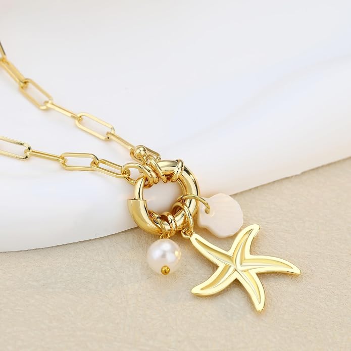 MISS RIGHT Dainty Gold Evil Eye Hamsa Hand Coin Lucky Charm Pendant Necklace for Women Trendy Vintage Paperclip Chain Sun Moon Clover Flower Chunky Charm Necklace Jewelry Gifts