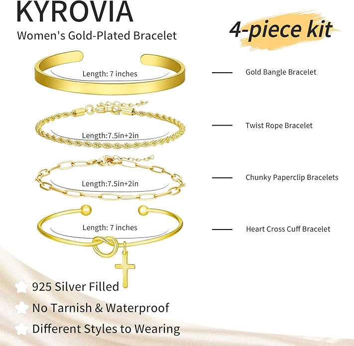 Gold Bracelet Stack for Women 14K Gold Plated Bracelet Stack Silver Jewelry Set Stackable Gold Jewelry Gold Bracelet