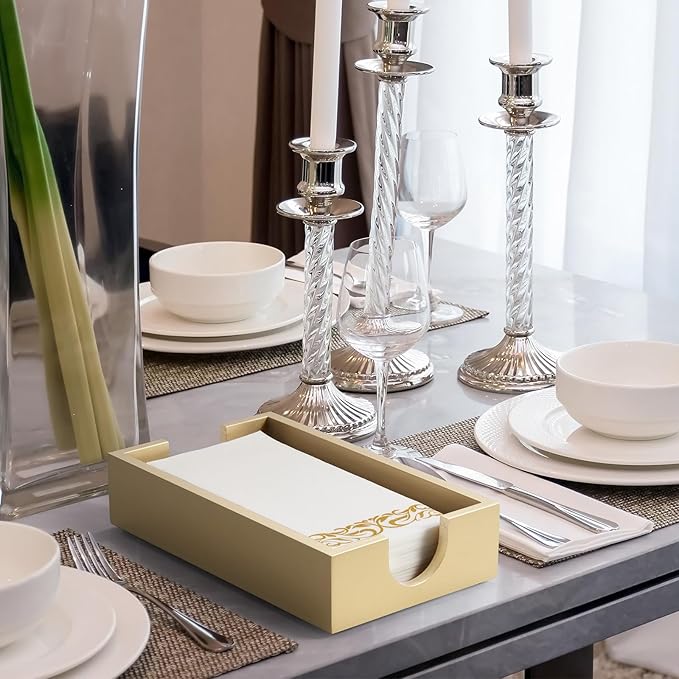 Gold Napkin Holder for Bathroom, Wooden Guest Towel Holder Tray for Bathroom, Disposable Paper Hand Towel Holder for Bathroom Accessories, Dinner Napkin Holder for Kitchen Table Party
