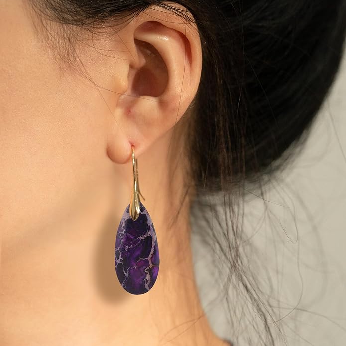 Natural Healing Stone Fishhoop Dangle Drop Earrings Statement Gold silver earrings