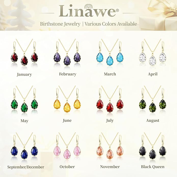 Linawe Crystal Jewelry Sets for Women, Imitation Diamond Pendant Necklace, Rhinestone Drop Dangle Earrings, Birthstone Cubic Zirconia Matching Wedding Jewelry, 14K Gold/Rose Gold/Silver Tones