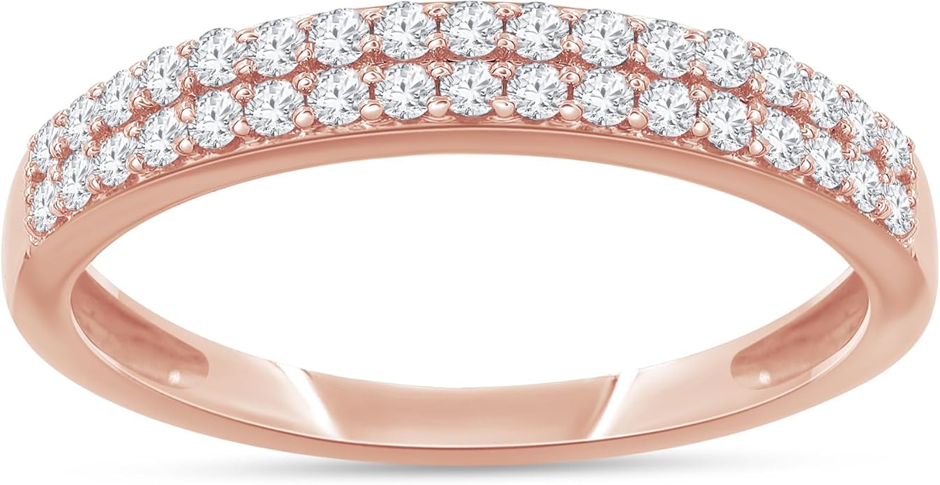 1/4ctw Double Row Band Ring, Lab Grown Diamond Wedding Band Ring For Women In 14k Gold Plated 925 Sterling Silver Jewelry Gifts For Her (0.25 Ctw)