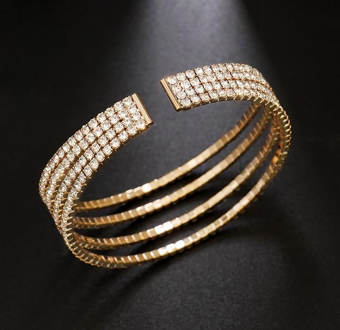 Rhinestone Bracelet for Women MultiLayer Crystal Cuff Bracelet Strand Layered Bracelet