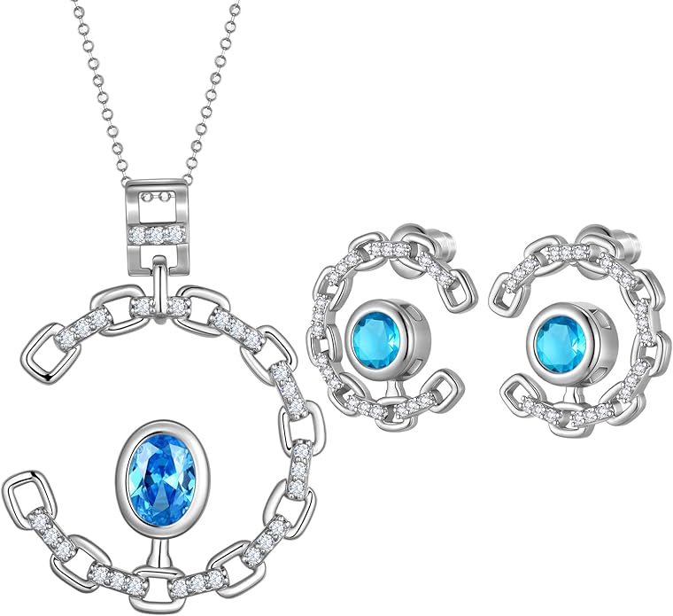 Elegant C-Shaped Crystal Necklaces/Stud Earrings Set with Birthstone Jewelry Set Silver Plated Fashion Jewelry for Women CS0003