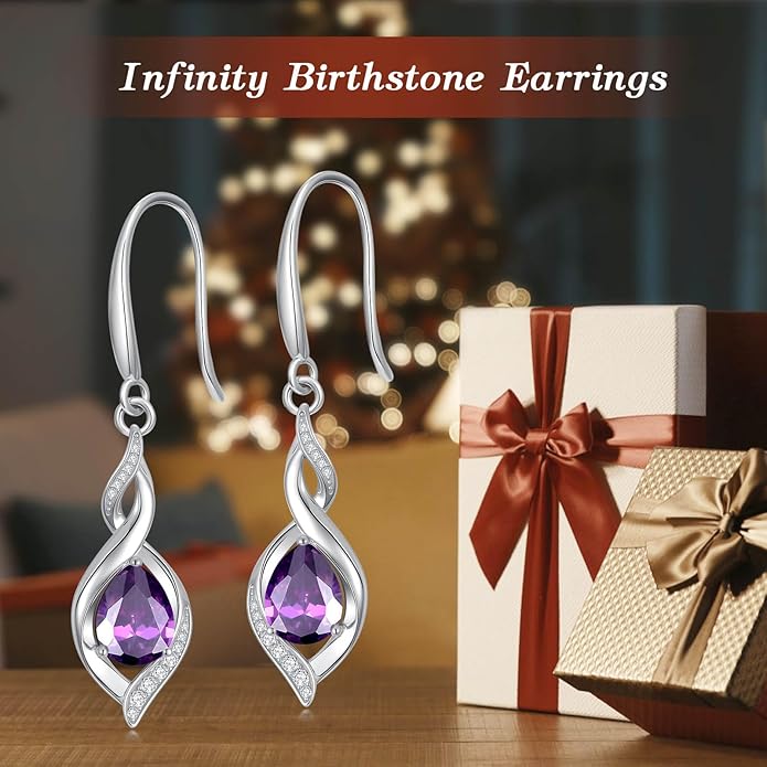 Birthstone Earrings for Women 925 Sterling Silver Infinity Love Jewelry Valentines Day Birthday Gifts for Her Mom Wife Girlfriend