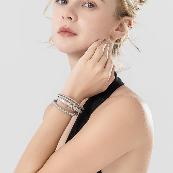 FANCY SHINY Boho Leather Wrap Bracelet Stackable Infinity Chunky Cuff Bracelets Western Hippie Outfits Jewelry Valentine Gifts for Women