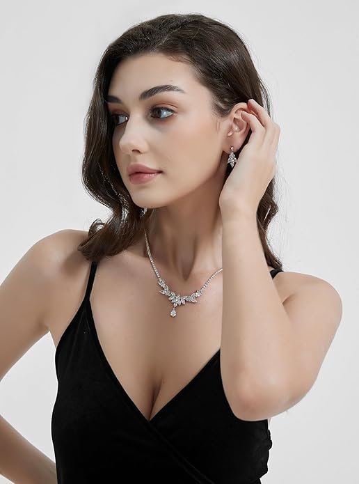 UDYLGOON Sparkling Bridal Jewelry Set for Bride & Bridesmaids, Imitation Cubic Zirconia Necklace, Earrings, Bracelet - Real Gold Plated, Hypoallergenic Gift for Her