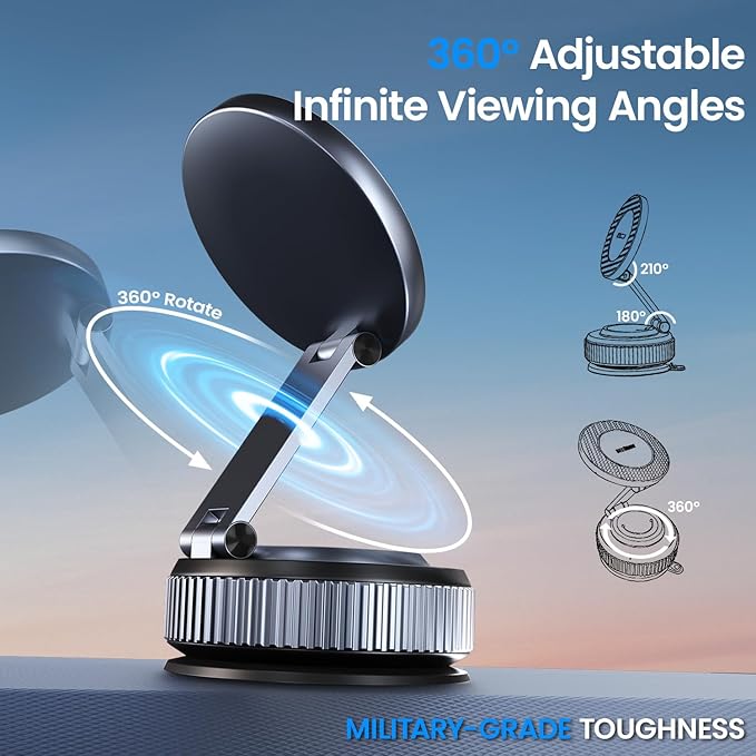 Car Phone Holder for Magsafe [96LBS Ultra Vacuum Suction+2800gf Ultra Magnetic] Car Phone Mount 360° Adjustable, Phone Holders for Your Car for iPhone 16 Pro Max 15 14 13 12 Plus (Carbon Fiber)