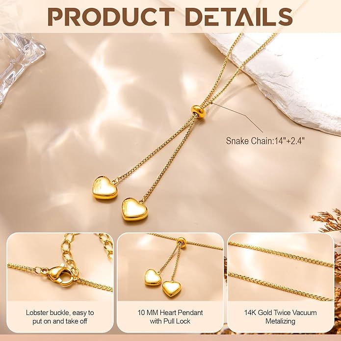 Fullpop Dainty Gold Necklaces for Women, 18k Gold Layered Lariat Necklace for Women Long Gold Choker Necklaces for Women Statement Diamond Heart Pendant Necklace Body Chain Jewelry for Women