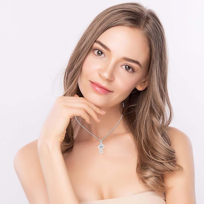 Infinity Necklace for Women, 925 Sterling Silver Heart Necklace with 5A Zircon, White Gold Plated Adjustable Chain, Gift for Valentine's Day, Birthday, Anniversary for Wife, Girlfriend, Mom