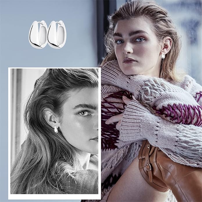 Wgoud Chunky Hoop Earrings Set 14K Gold Plated Hoop Earrings for Women Hypoallergenic, Thick Twisted Huggie Hoops Earring Set