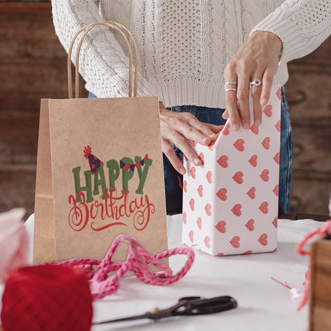 REMTAP Gift Paper Bags 5.9×3.2×8.2 100pcs Kraft Bags with Handles Bulk Gift Bag for Wedding Party Craft Retail Packaging, Shopping, Party Favor, Retail Bag (Brown-S-100pcs, 5.9×3.2×8.2)