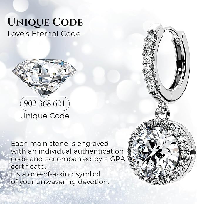 Moissanite Diamond Drop Earrings for Women Halo Solitaire S925 Rodium Vermeil Sterling Silver Dangle for Wife Girlfriend Mom Gifts for Her Daughter on Birthday Wedding Anniversary