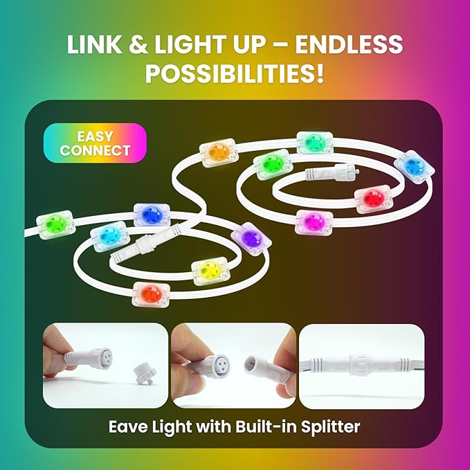 Permanent Outdoor Lights for House, 50 FT Color Changing String Lights with RGBIC & Bluetooth Remote, DIY via App for Music Sync, IP67 Waterproof Expandable LED Lights for Eaves, Patio, Lanai, Fence