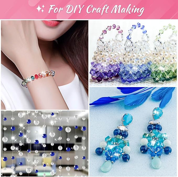 Thrilez 900 Pieces Glass Crystal Beads for Jewelry Making, Assorted Crystal Beads for Bracelets, Jewelry, DIY Crafts or Home Ornaments(Clear Crystal AB Color)